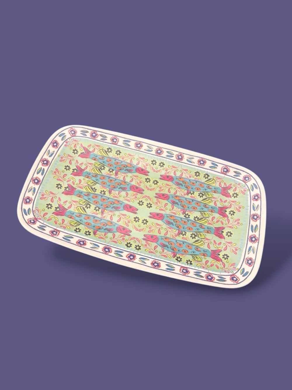 Decorative Fish Pattern square -oval Serving Platter  Multicolor